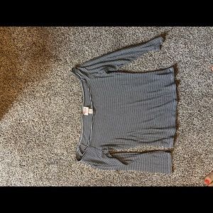 Black and white striped off the shoulder top